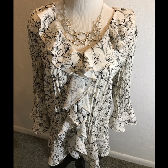 Christopher & Banks Tops - Christopher & Banks Black and White   Frilly Top